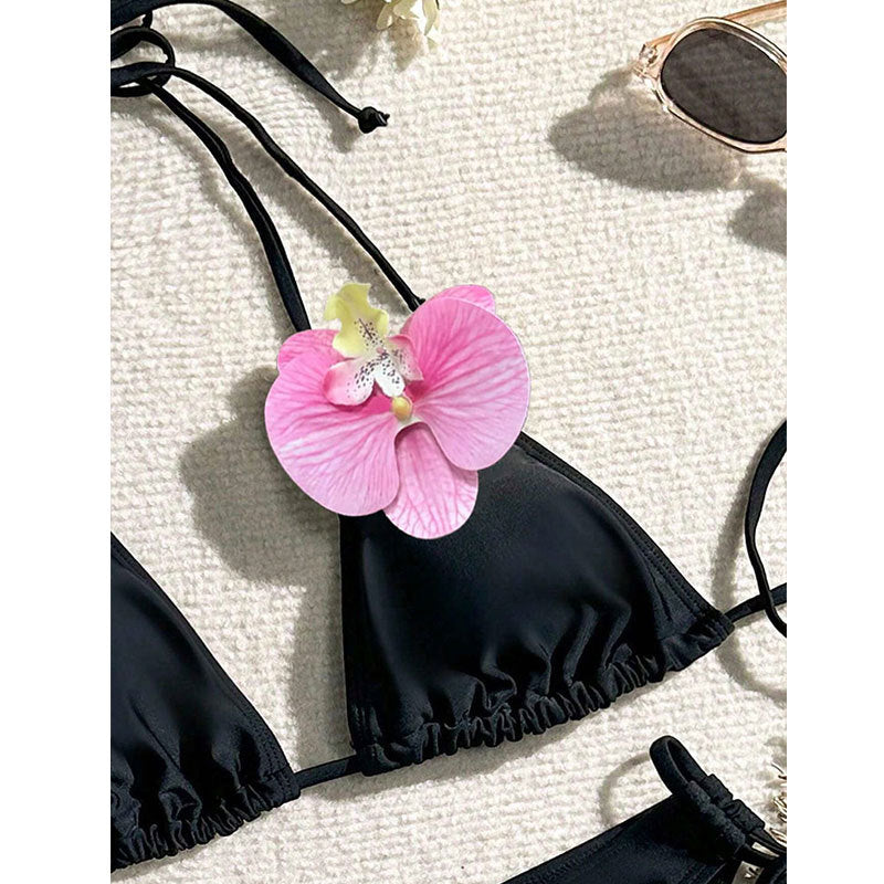 Bikini Bikini Lady Sexy Lace up Three Point Floral Split Swimsuit Bella Mia