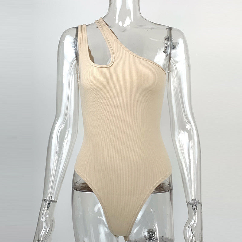 Summer Women Sexy Slim Cotton Rib One Shoulder Hollow Out Cutout Out Jumpsuit Bella Mia