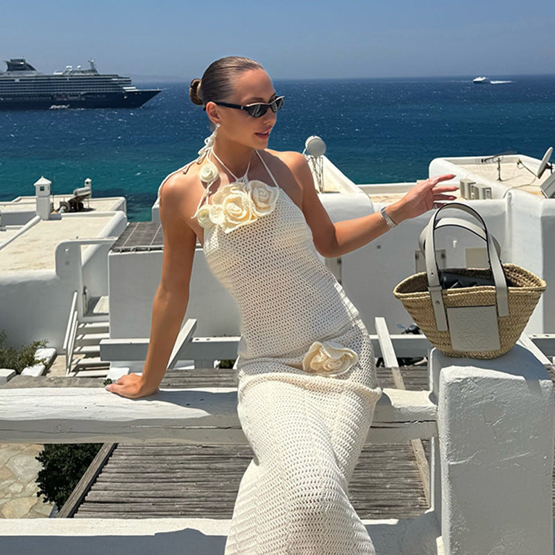 Women Solid Color Knitted Floating Floral Beach Bikini Swimsuit Blouse Sun Proof Bella Mia