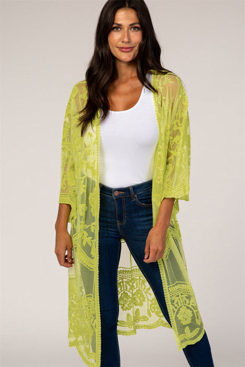 Lace Mesh Embroidered Beach Cover up Sexy Cardigan Sunscreen Beach Bella Mia