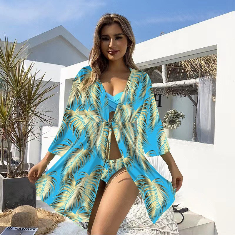 Bikini Three Piece Set Sunscreen Swimwear Mult Color Printed Long Sleeved Swimsuit for Women Bella Mia
