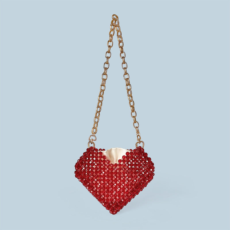 Red Love Heart Beaded Bag Hand Woven Bag Red Beads Bag Crossbody Shoulder Bag Finished Bag Bella Mia