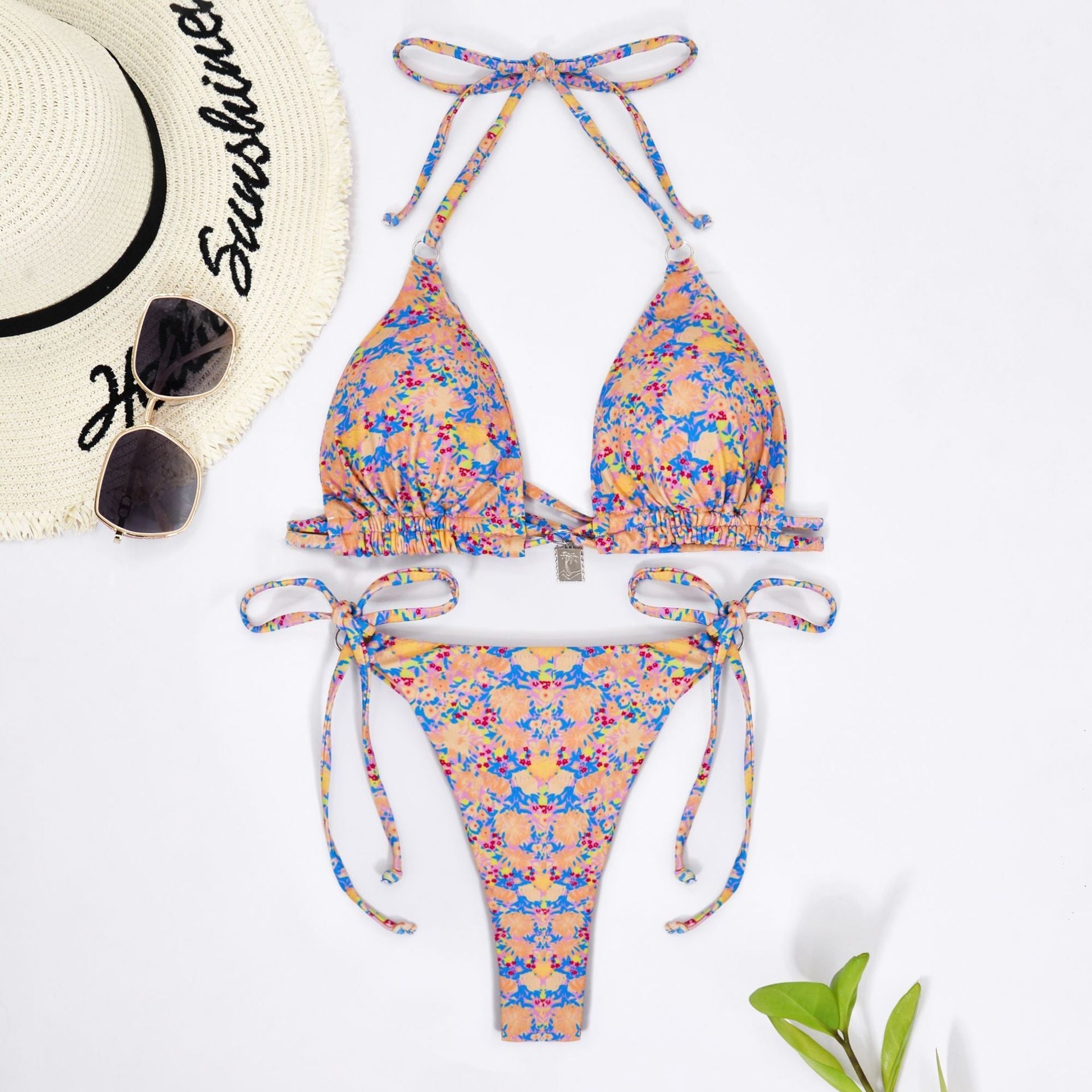 Women Clothing Small Floral Swimsuit Lace up Halterneck Sexy Beauty Back Bikini Bella Mia