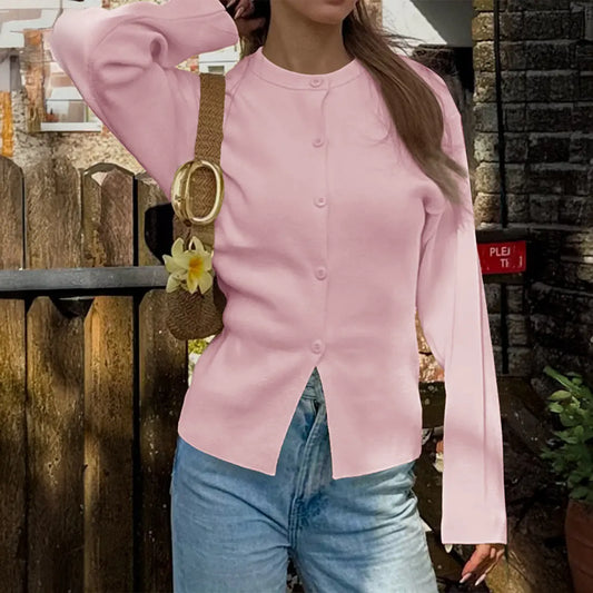 Casual Solid Color Long-Sleeved Button Shirt Women Clothing Autumn Winter Bella Mia