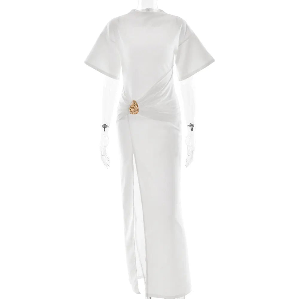 Arrival Pleated round Neck Dress Women Sexy High Split Hip Bag Dress Bella Mia