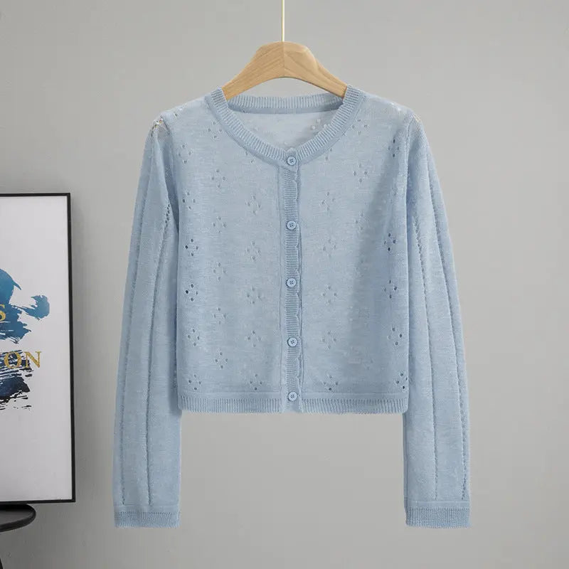 All Matching Hollow Out Cutout Sun Protection Short Knitted Cardigan Women Summer Figure Flattering Outerwear Top Bella Mia