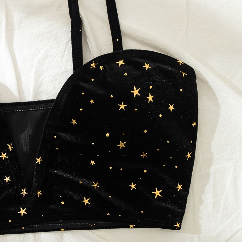 Swimsuit Women Summer Split High Waist Velvet Star Black Spring Swimsuit Bella Mia