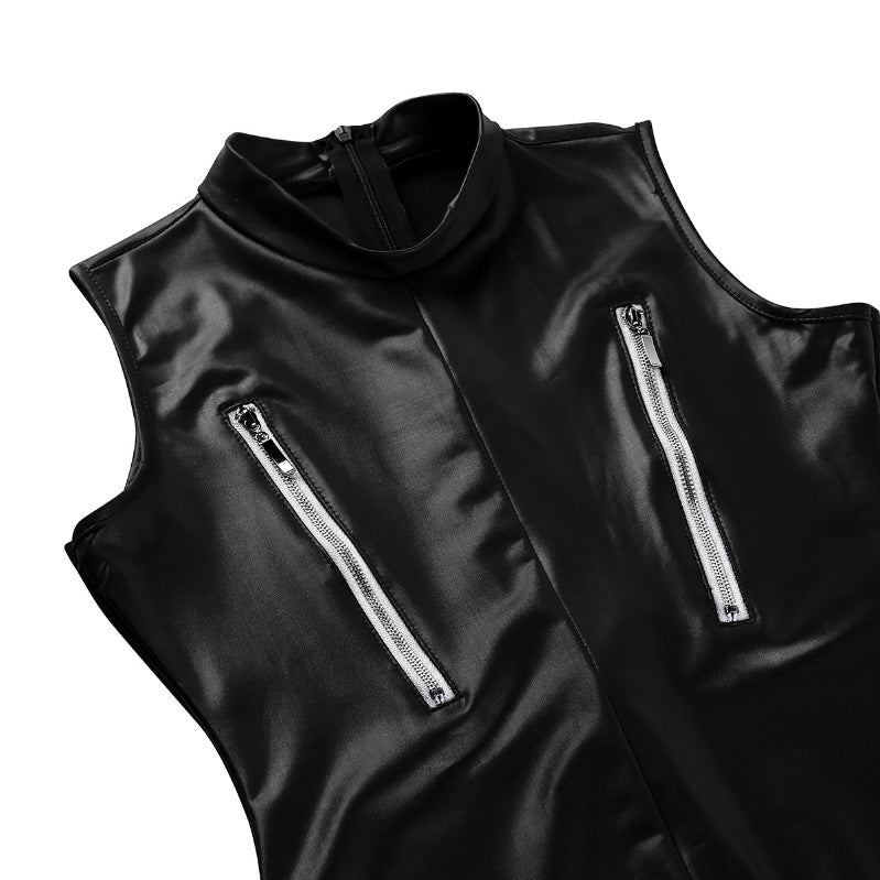 Sexy Zipper Patent Leather Sleeveless Sexy Suit Bella Mia