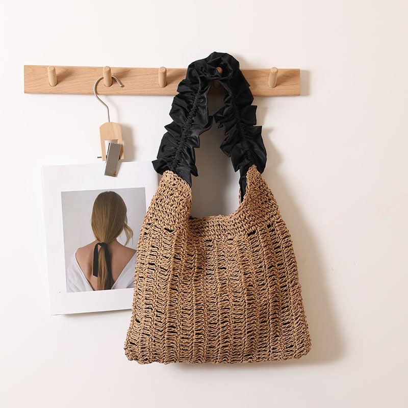 Tree Fungus like Lacework Straw Bag Solid Color Woven Bag Seaside Vacation Beach Bag Special Interest Shoulder Bag Bella Mia