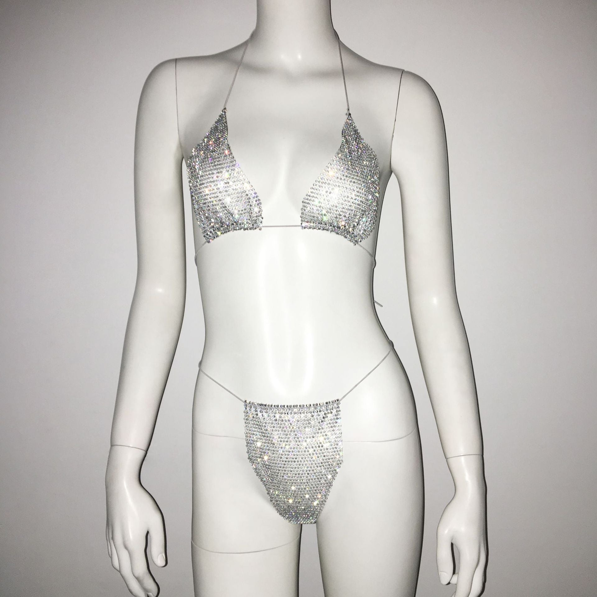 Women Clothing Rhinestone Bikini Set Carnival Sexy Lace Up Outdoor Beach Split Swimsuit Bella Mia