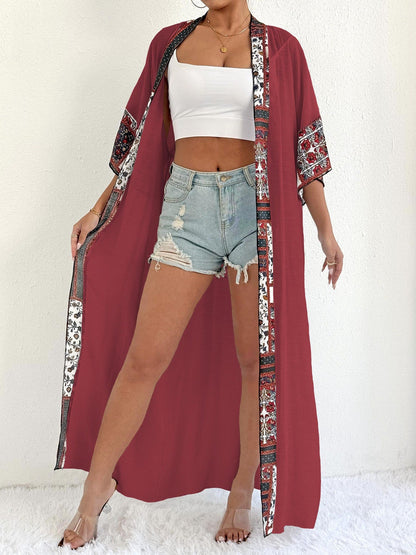 Women Sun Protection Cardigan Women Clothing Color Contrast Patchwork Long Coat Beach Bikini Cover up Blouse