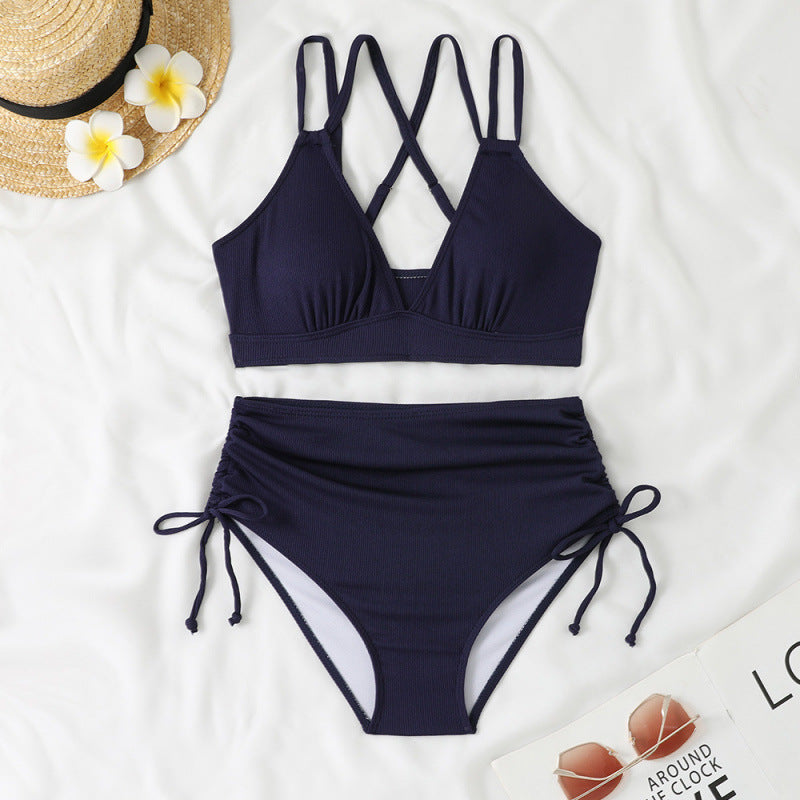 Swimwear Bikini Split High Waist Sunken Stripe Sexy Swimsuit Women Solid Color Split Swimsuit Swimsuit Bella Mia