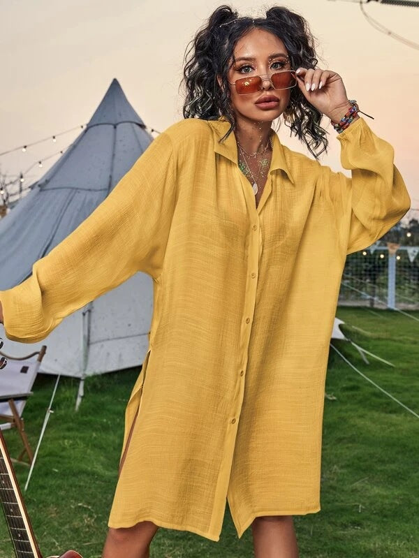 Cotton Long Sleeved Shirt Beach Cover up Vacation Sun Protection Shirt Bikini Swimsuit Outwear Cardigan Bella Mia