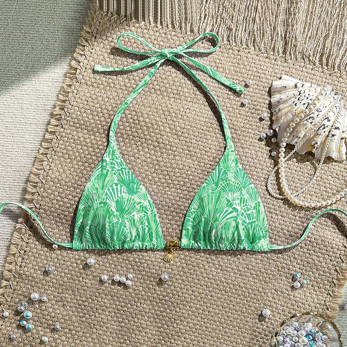 Swimwear Scallop Printed Bikini Sexy Lace up Bikini Women Fresh Split Swimsuit Bella Mia