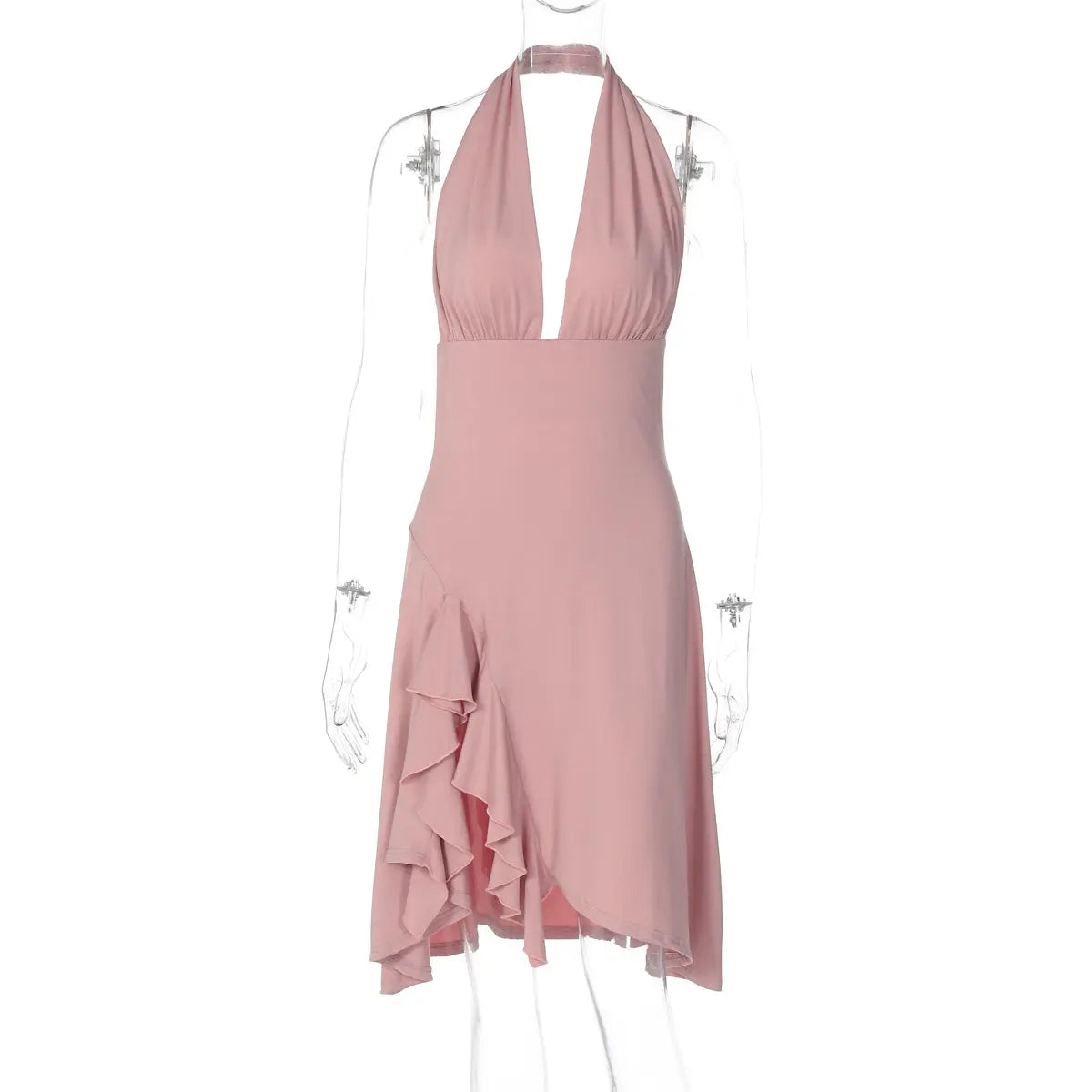 Elegant Summer Sleeveless Backless Halter Dress Knee Length With Ruched Details Bella Mia