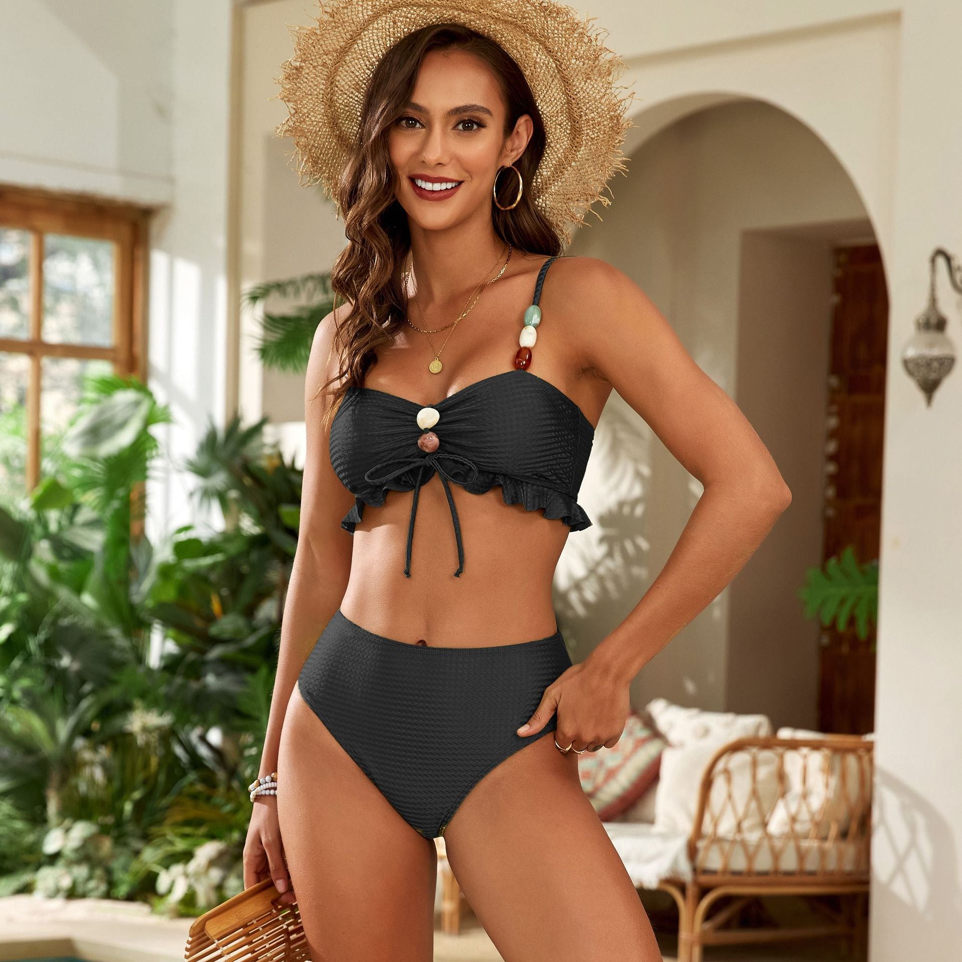 Beads Tether Split Swimsuit Women Three Piece Sets Bikini Bella Mia