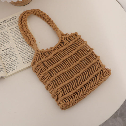 Fresh Hollow Out Cutout Cotton Thread Woven Bag Summer Idle Mesh Straw Bag Women Bag Seaside Vacation Beach Bag Bella Mia