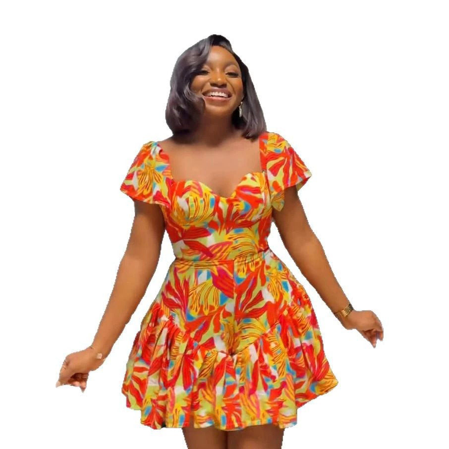 Elegant Printed Waist Controlled Pleated Flounced Sleeve Jumpsuit Bella Mia