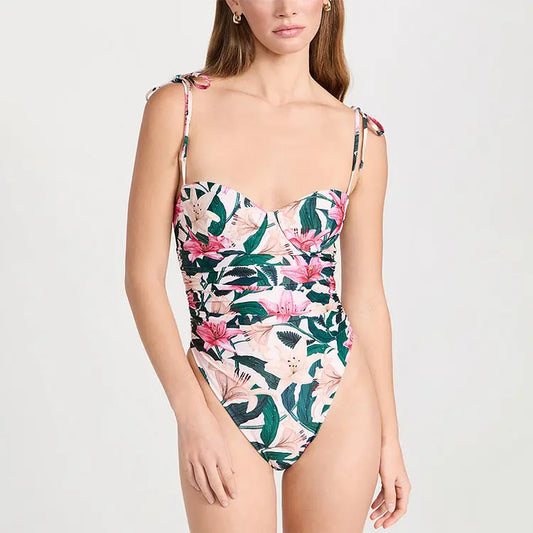 Gathering Belly Covering Sexy High Waist Bikini One Piece Swimsuit Suit Chiffon Dress Bella Mia