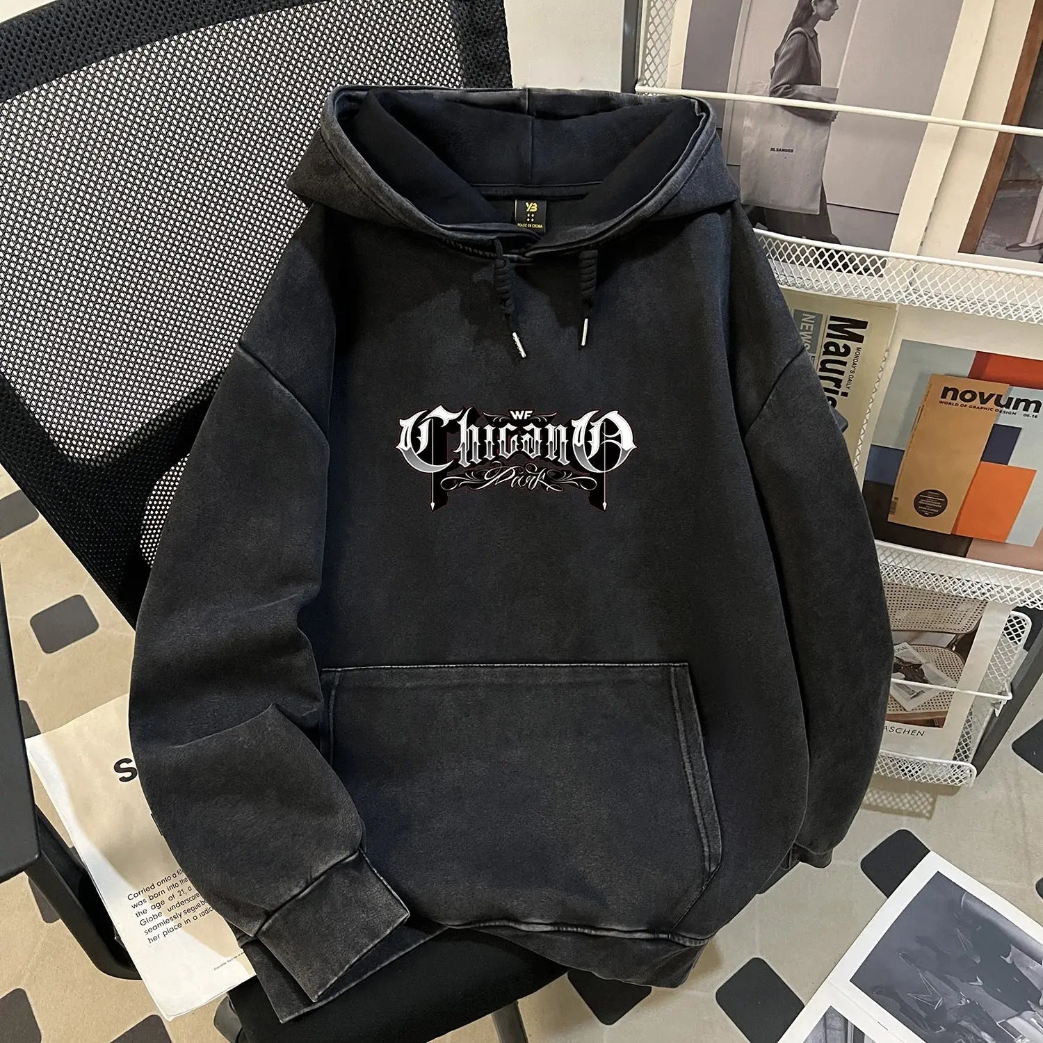 Autumn Winter Pure Cotton Cotton Composite Casual Trend Vintage Batik Washed Distressed Hooded Sweater Bella Mia