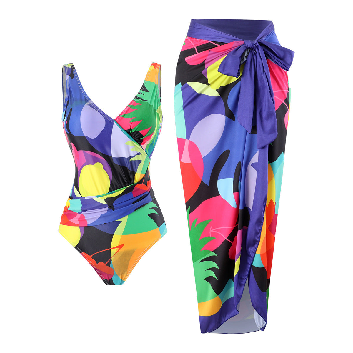 Two Piece Set Swimsuit Cross Belly Covering Printed Backless Sheath Dress Swimsuit Bella Mia