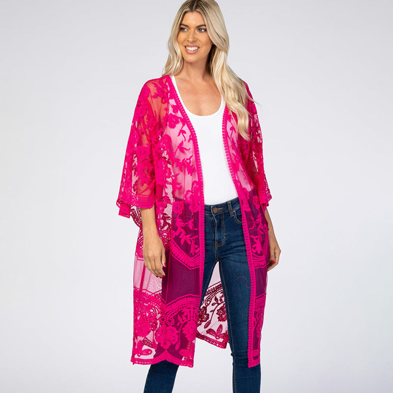 Sexy Grape Silk Embroidered Seaside Vacation Sun Protection Clothing Beach Jacket Bikini Swimsuit Outwear Cardigan for Women Bella Mia