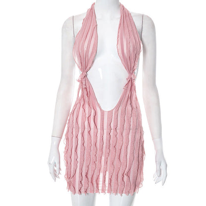 Women Clothing Summer Pattern Sexy Bandeau Lace up Short Dress