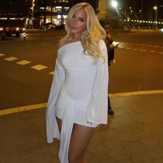 Autumn Winter Graceful Fashionable Solid Color Women Shoulder Waist Controlled Lace up Sheath Dress Bella Mia