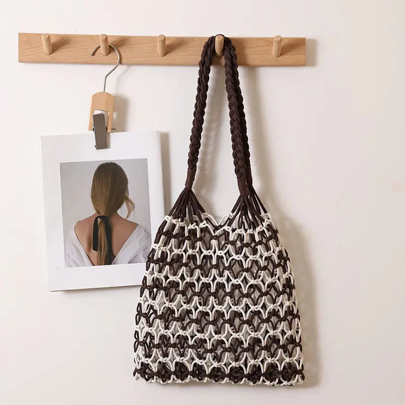 Summer Straw Woven Bag With Lace Up Pattern Suitable For Women Beach Vacation Beach Bag Bella Mia