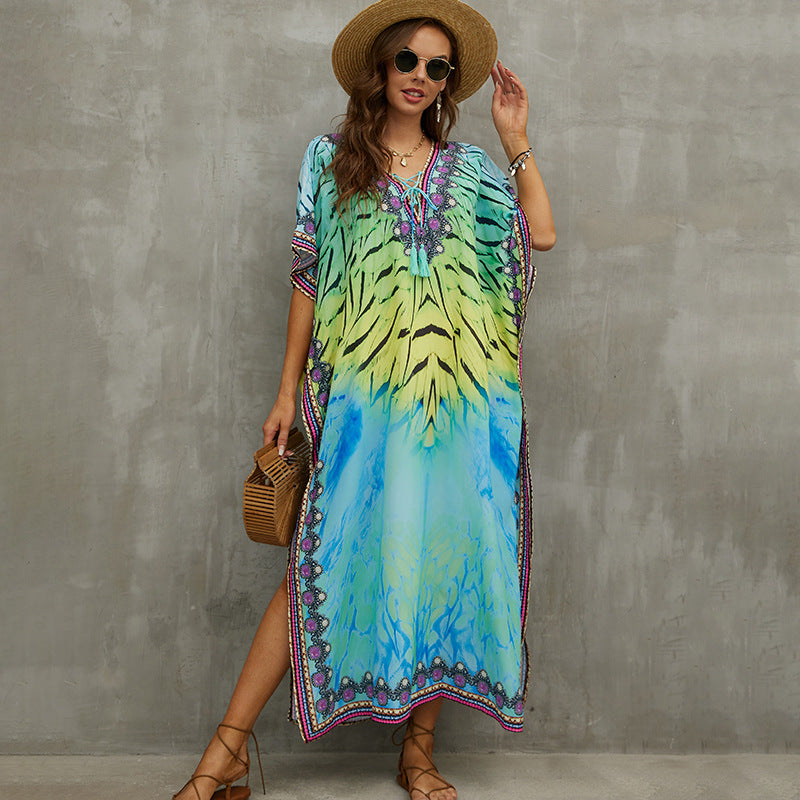 Rope Positioning Maxi Dress Loose Robe Seaside Vacation Beach Dress Bikini Swimsuit Blouse Women Bella Mia