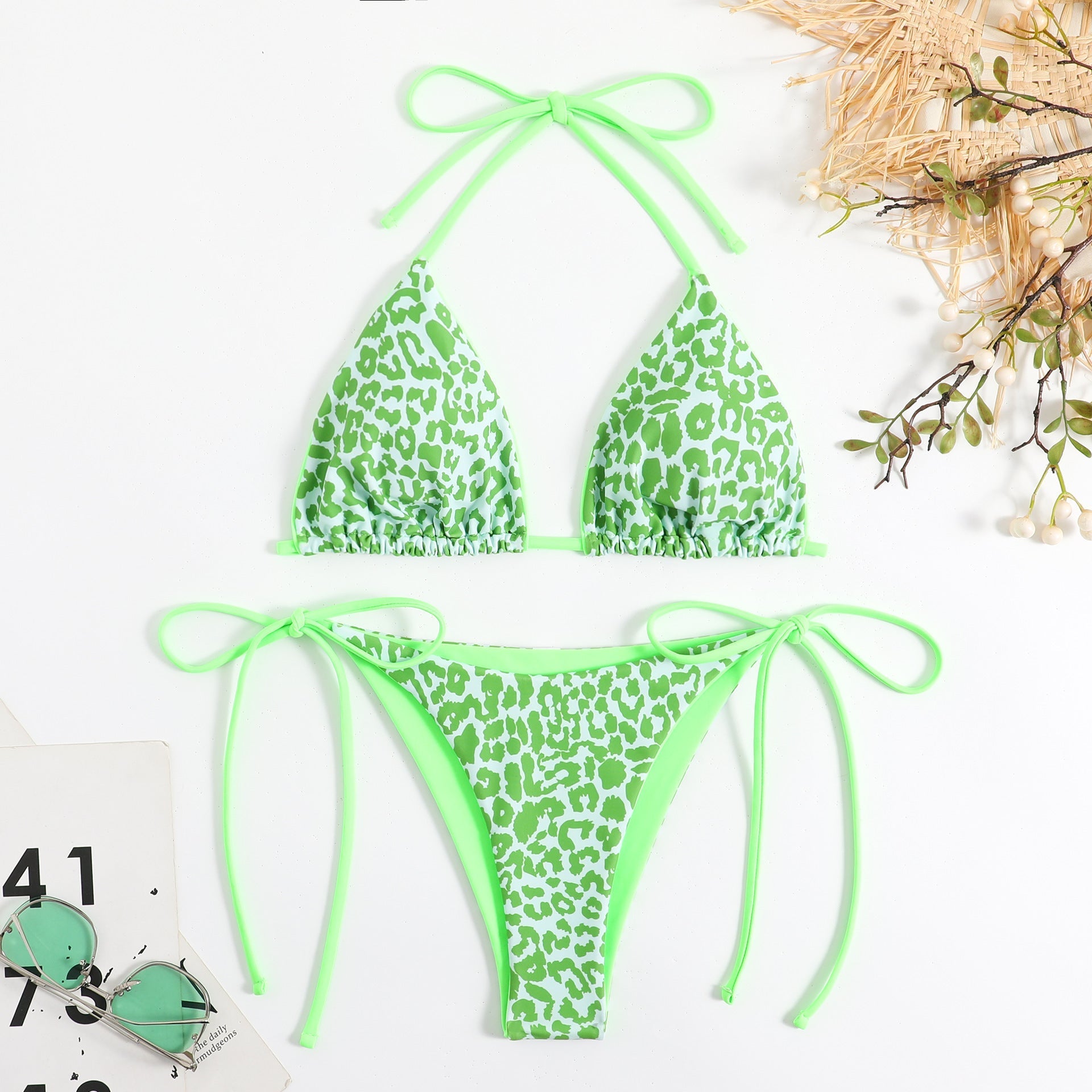 Printing Lady Sexy Lace Up Triangle Split Bikini Swimsuit Bella Mia