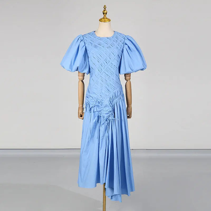 Elegant Simple Prom Dress Women Summer Maxi Dress Puff Sleeve round Neck Pleated Dress Bella Mia