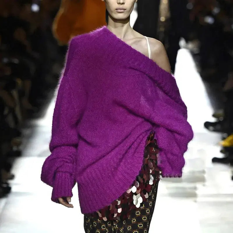 Casual Idle Loose Sweater Women Autumn Diagonal Collar Oversleeves Design Blouse Bella Mia