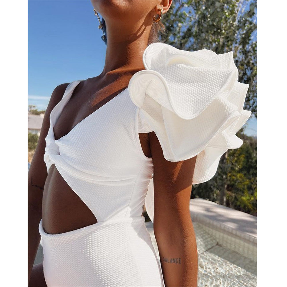 Sporlike Solid Color Hollow Out Cutout out Swimsuit Female New High Waist Backless Ruffle Swimwear Bella Mia