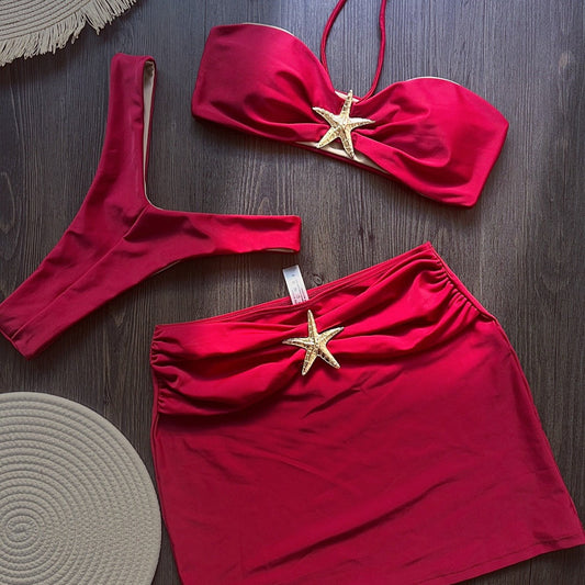 Sling Three Piece Sets Bikini Sexy Bikini Solid Color Split Swimsuit Bikini Bella Mia