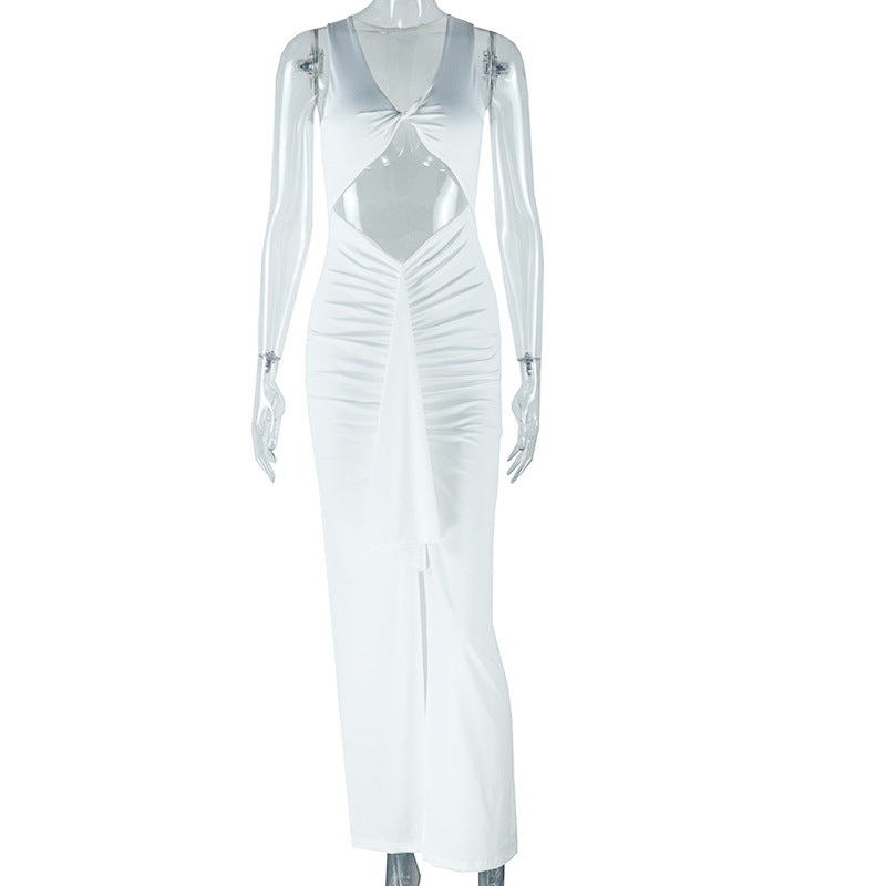 Women Clothing Solid Color Dress Sexy Hollow Out Cutout out Camisole Ribbon Dress Bella Mia