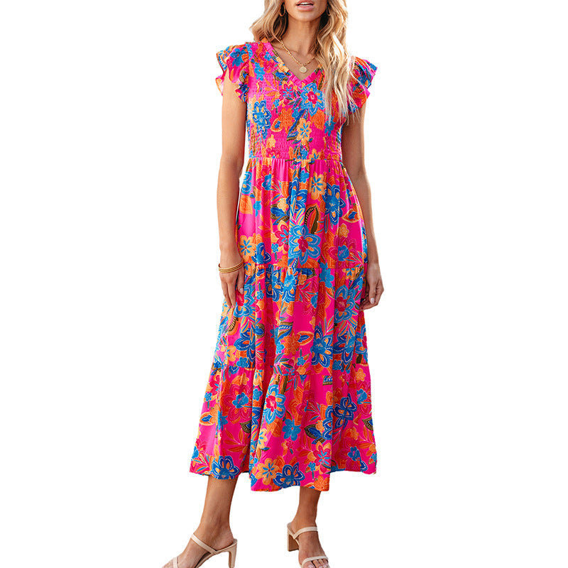 Summer Fresh Sweet Vacation for Women Floral Print Sleeveless Dress for Women Bella Mia