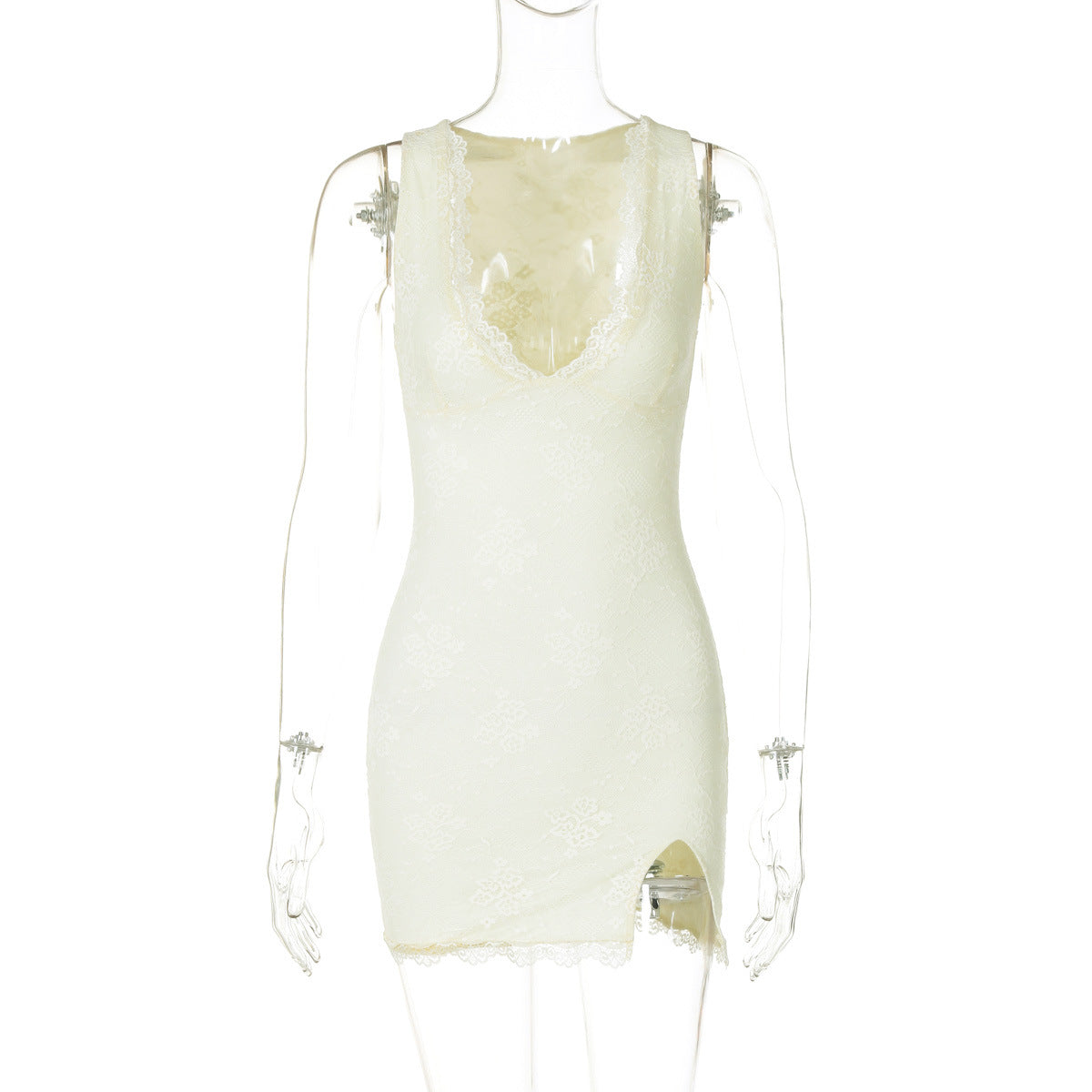 Women Clothing Summer Sexy V Neck Lace Split Hip Dress Women Bella Mia