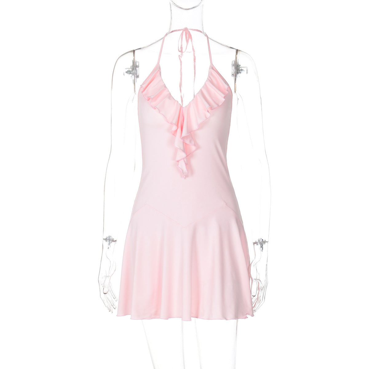 Summer Ruffled V neck Sexy Lace Backless Sheath Dress Women Bella Mia