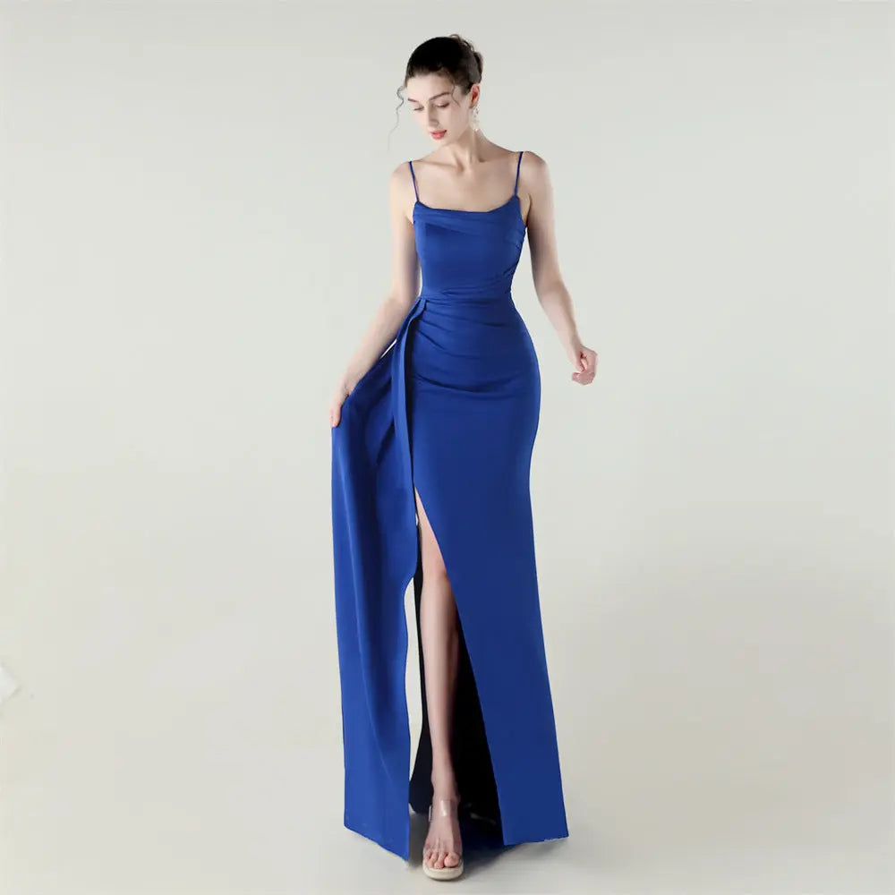 Camisole Tube Top Satin Pleated Fishtail High Slit Evening Dress Elegant Slim Dress for Dinner Ceremony Bella Mia