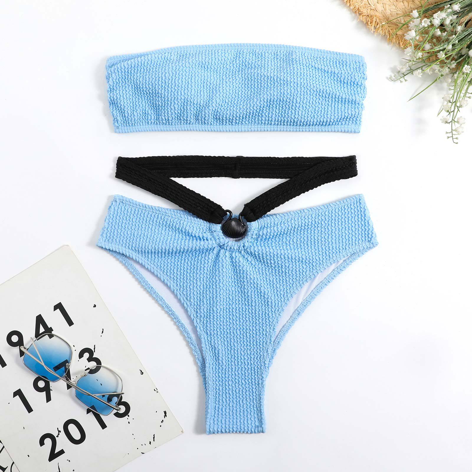 Solid Color Bikini Swimsuit Women Wave Pattern Split Swimsuit Bella Mia