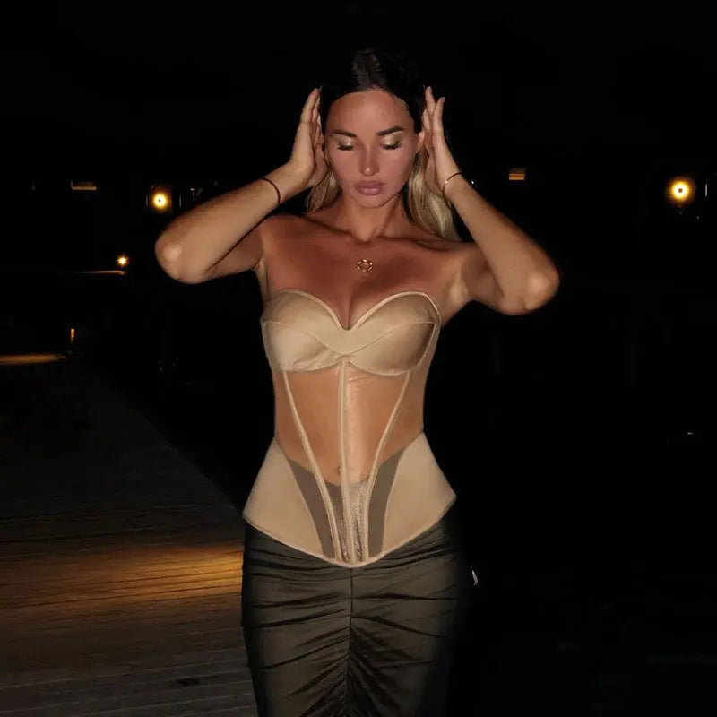 Sexy See Through Tube Top With Lace Boning And Zipper For Women Bella Mia