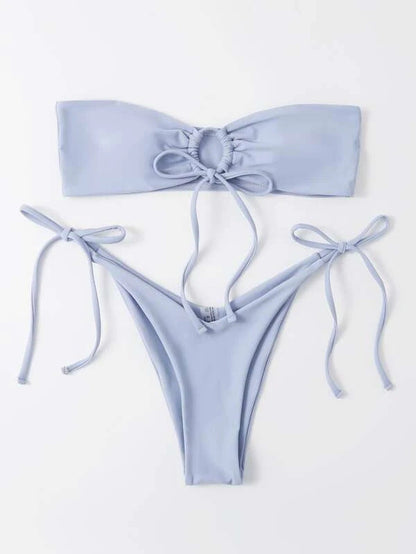 Women Seperated Swimwear Low Waist Basic Strapless Solid Color Tube Top Sexy Bikini
