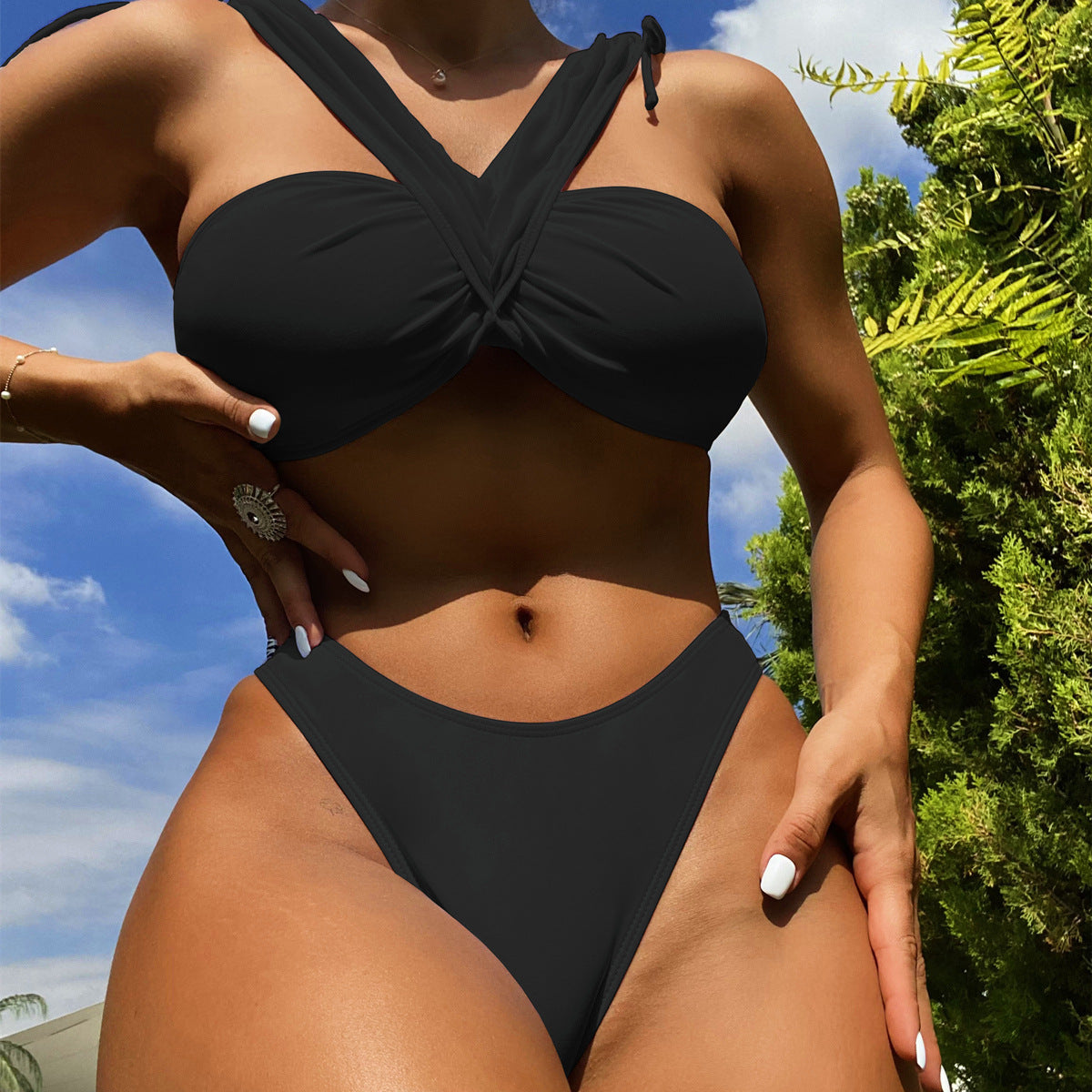 Bikini Double Bikini Sexy Swimsuit Cross Swimsuit Women Backless Swimsuit Solid Color Bikini Bella Mia