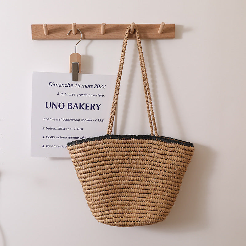 Black Edge Straw Bag Contrast Color Portable Straw Bag Woven Bag Seaside Vacation Beach Bag Women Bag Bella Mia