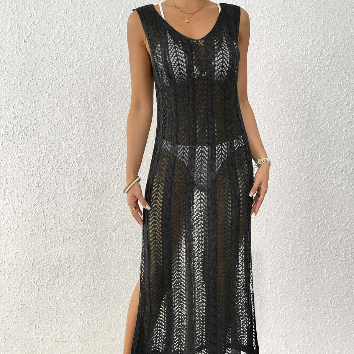 Women Holiday Beach Skirt Women Clothing Hollow Out Cutout Woven Shirt Vest Skirt Long Skirt Sexy Slit Dress Bella Mia