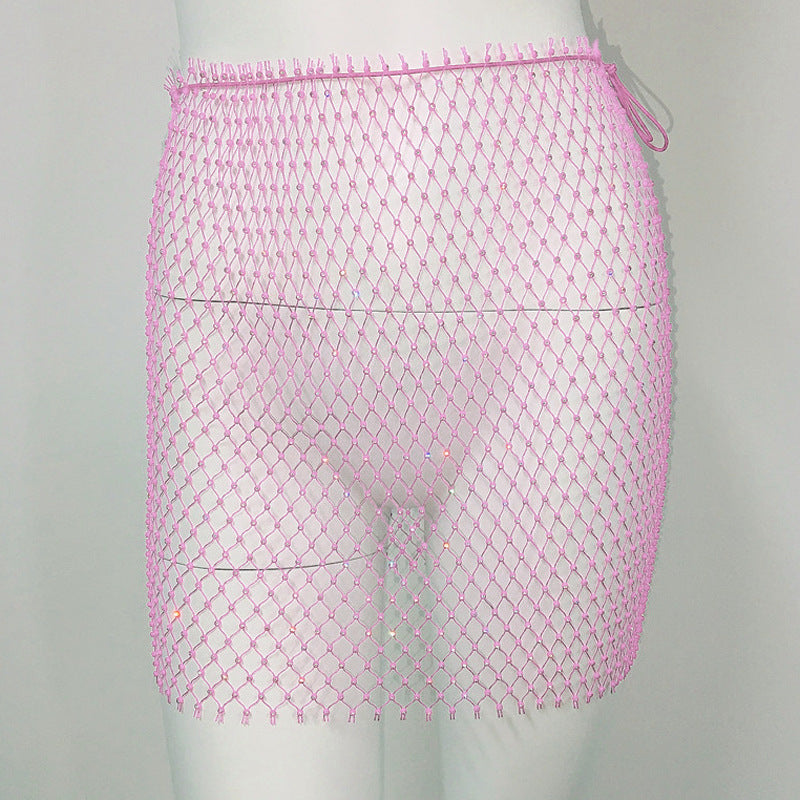 Women Clothing Sexy Fishnet Rhinestone Skirt Sweet Spicy Mini Skirt Rhinestone Miniskirt Women Bella Mia