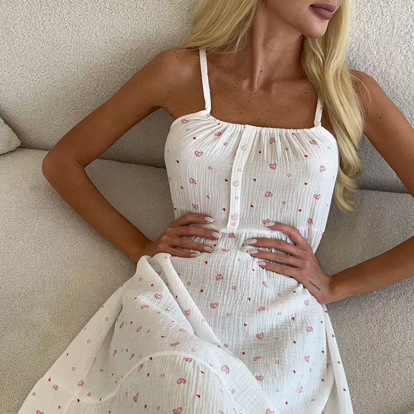 Summer Sling Cotton Printed Nightdress Homewear Pajamas Women Outerwear Bella Mia