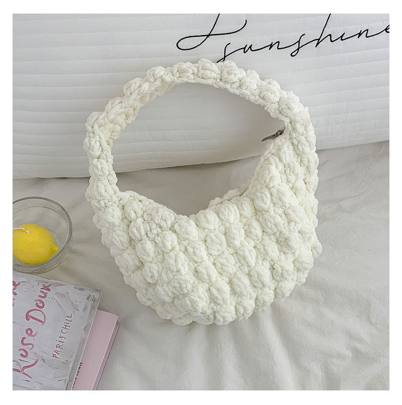 Cute Portable Beanie Straw Bag Handmade Crocheted Solid Color Hand Carrying Woven Bag Women Seaside Vacation Beach Bag Bella Mia