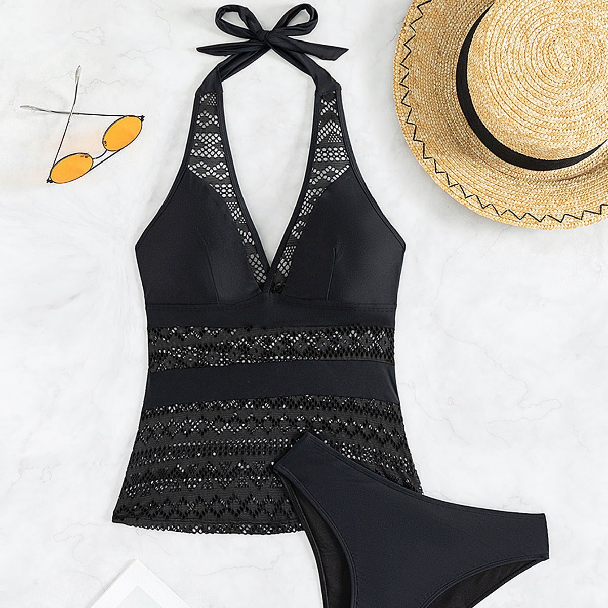 Lace Stitching Tankini Solid Color Sexy Bikini Split Swimsuit for Women Bella Mia